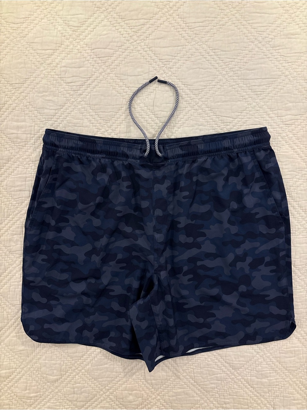 Rhoback Grit Gym Shorts 7" Mens 2XL Blue Camouflage Active Casual Workout Navy